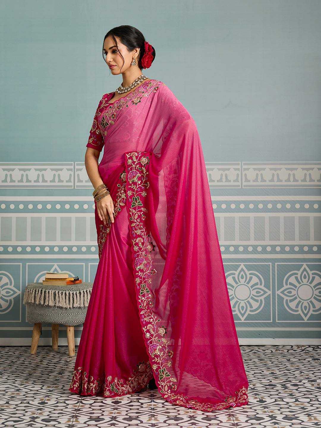 Georgette  Embroidered Cutwork Saree